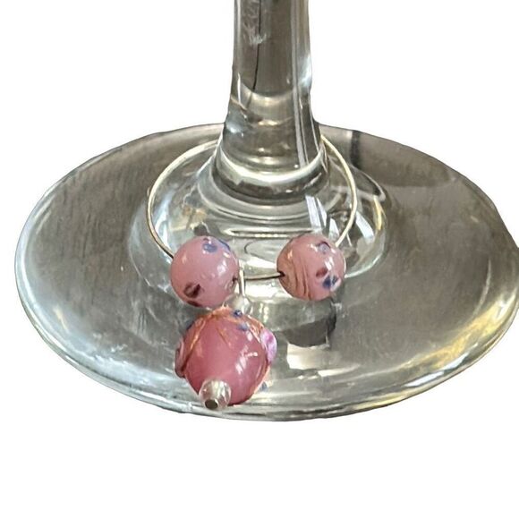 Handmade wine charms with glass pendant - Picture 2 of 3